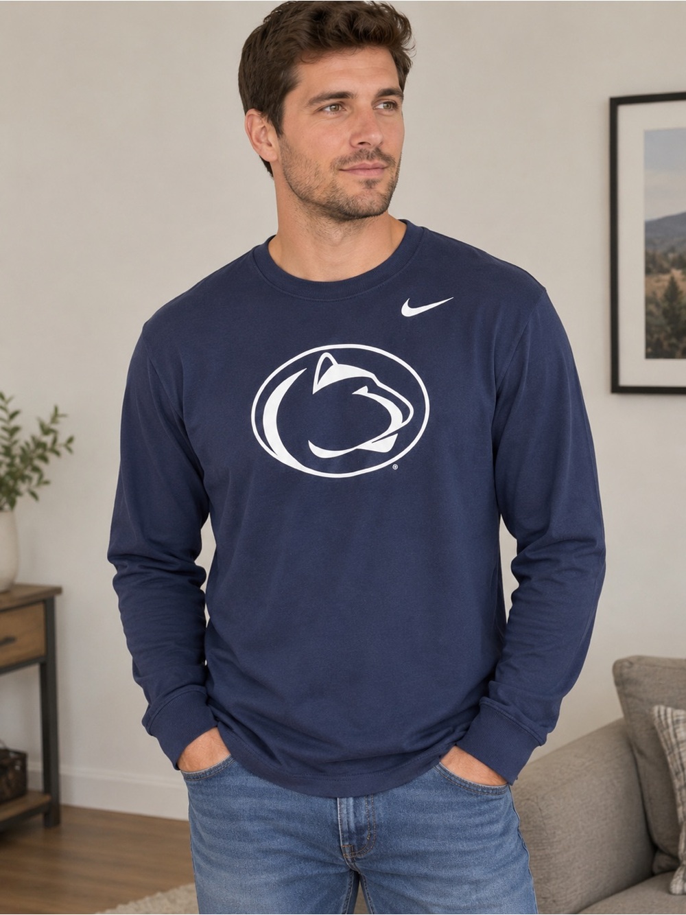 NWT Men Nike Penn State Nittany Lions Nike Primary Logo Long Sleeve T-Shirt